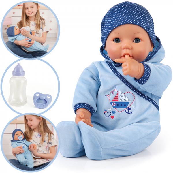 Baby-Puppe Hello Baby Boy mit Funktionen 46 cm (Blau)
