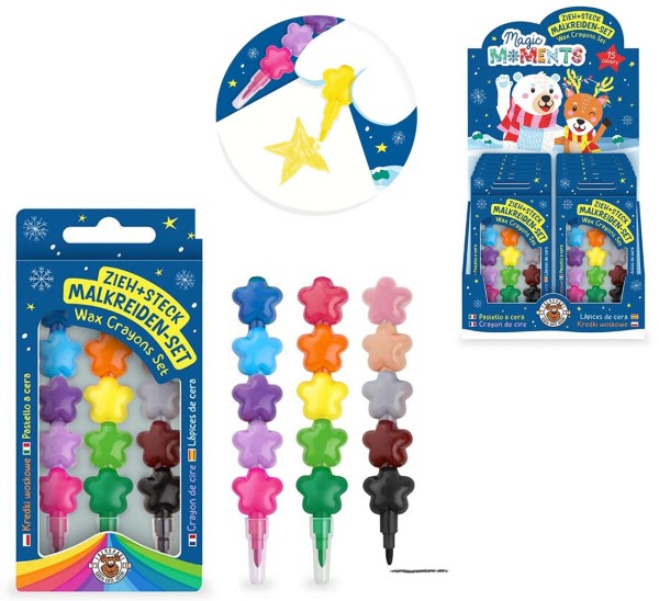 Wintertrends Wachsmalkreide 3er-Set 15 Farben zum Stecken (Bunt)