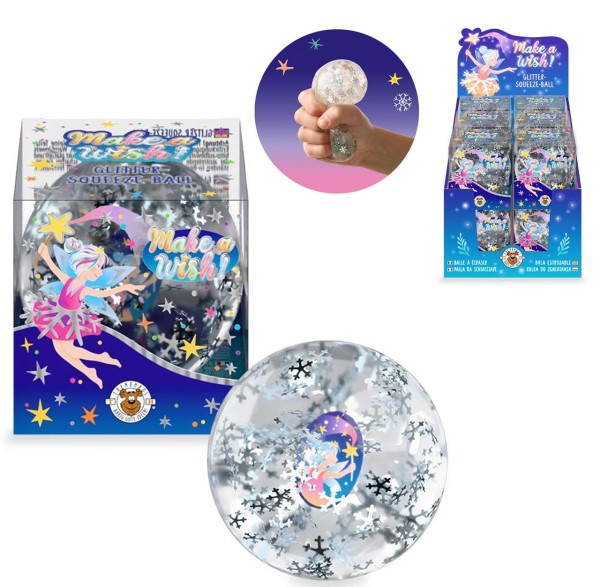 Glitter Squeeze Ball mit Gel und Schneeflocken 6 cm