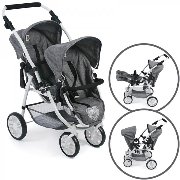 Zwillingspuppenwagen Tandem-Buggy Vario (Jeans Grey)