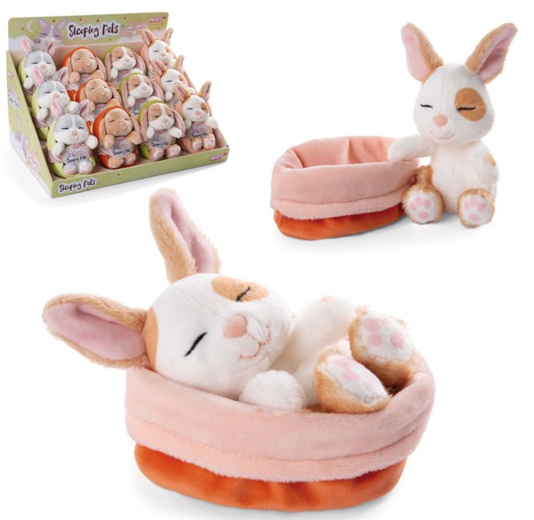 Kuscheltier Sleeping Pets Hase Karamell Gepunktet 12 cm im Körbchen