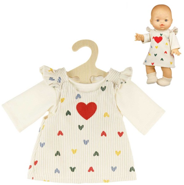 Puppenkleid Kordkleid Herz-Konfetti mit Shirt Gr. 28-35 cm (Beige)
