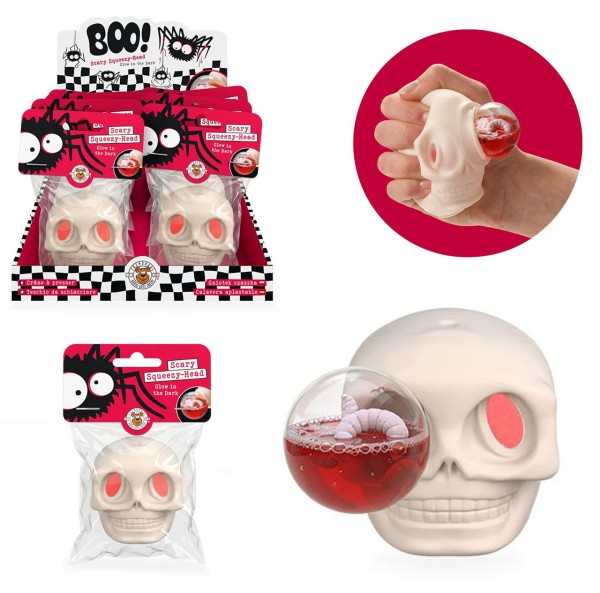 BOO Scary Squeezy Head Halloween Totenkopf Nachtleuchtend (Weiß)