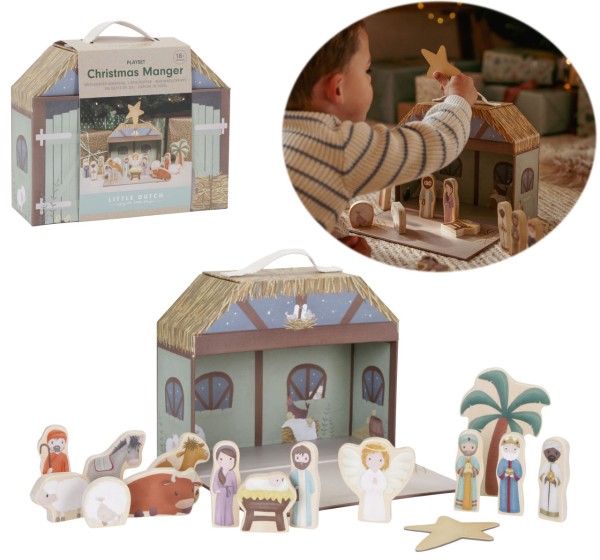X-Mas Weihnachtskrippe aus Pappkarton und Holz