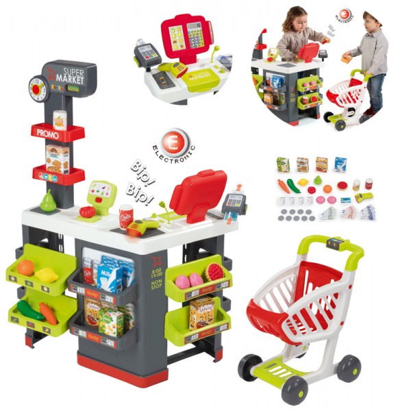 Großer Supermarkt mit Einkaufswagen (Rot)