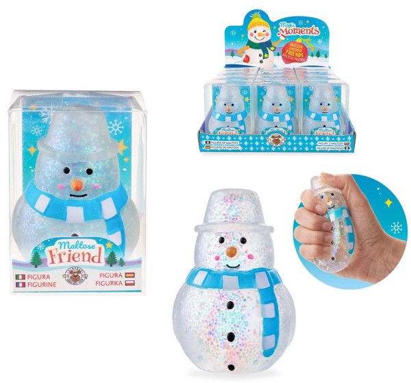 Maltose Schneemann mit Glitzer Squishy zum Quetschen 8 cm