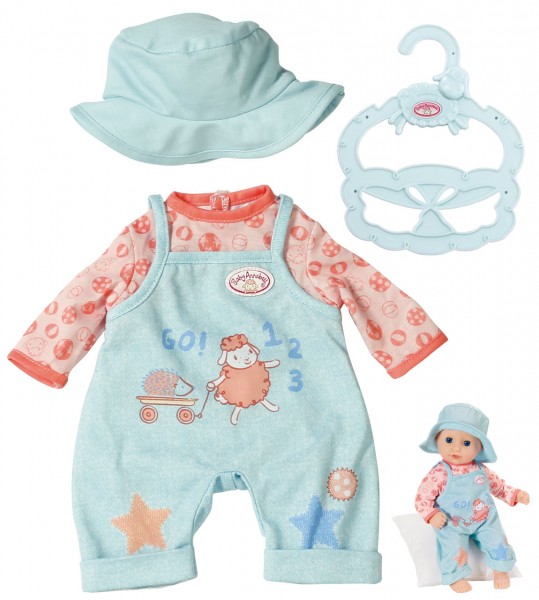 Baby Annabell Little Babyoutfit Latzhose mit Shirt 36 cm (Blau-Aprikot)