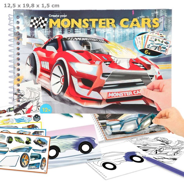 Monster Cars Pocket Sticker- und Malbuch