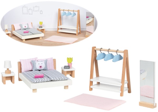 Puppenhausmöbel Style Schlafzimmer (Natur-Weiß)