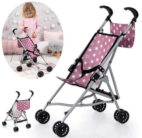 Puppenbuggy Sternchen mit Tasche (Altrosa)