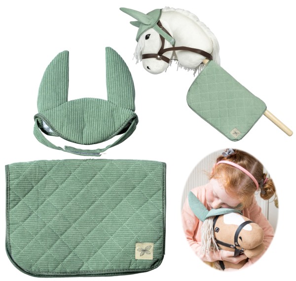Hobby Horse Satteldecke und Fliegenhaube aus Cord (Grün)