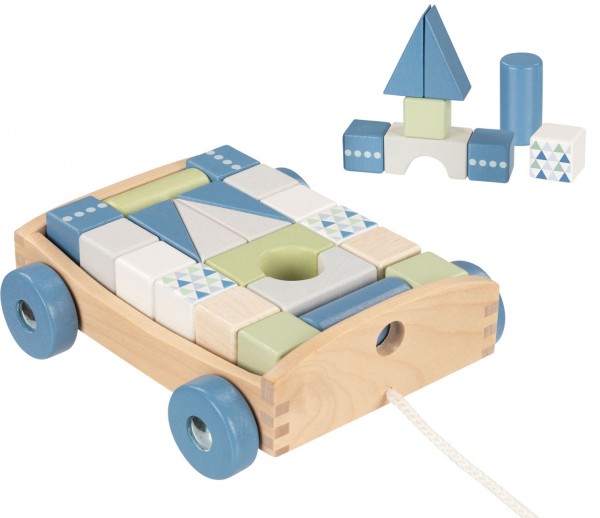 Ziehwagen mit 20 Bausteinen aus Holz (Lifestyle Aqua)