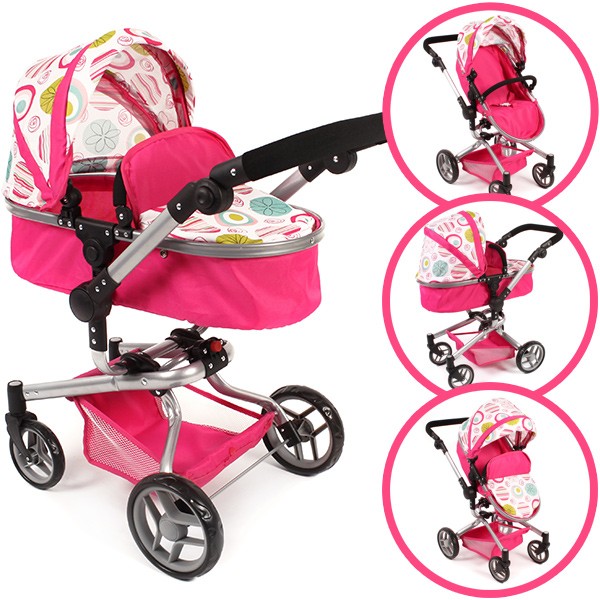 Puppenwagen Yolo Flowers 2in1 (Pink-Weiß)