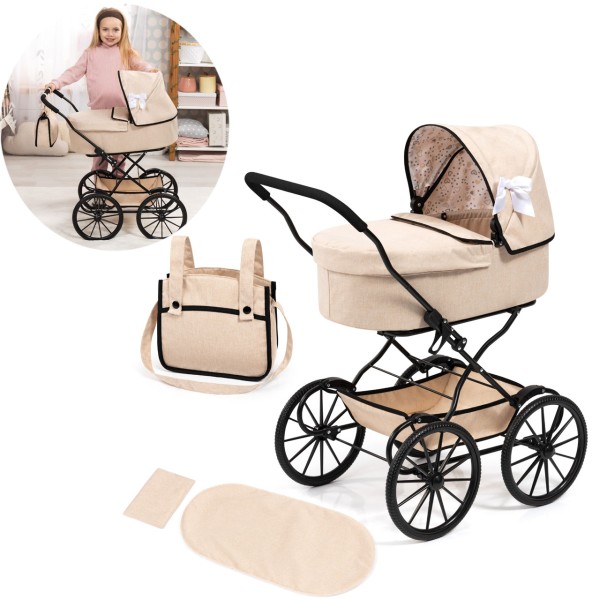 Puppenwagen Klassik mit Wickeltasche (Beige)