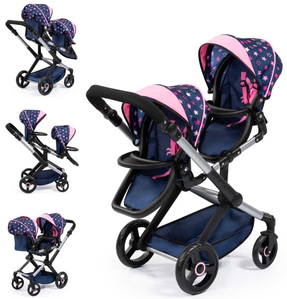 Zwillingspuppenwagen Xeo Twin Einhorn (Blau-Pink)