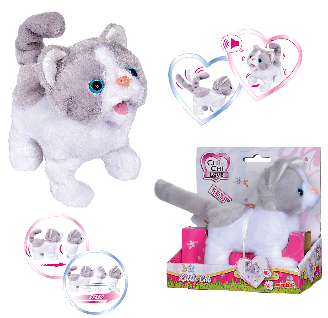 | (Weiß-Grau) Chi Chi ✔️ mit Spielzeug24 SIMBA® Love Little Süße Funktionen Cat Katze