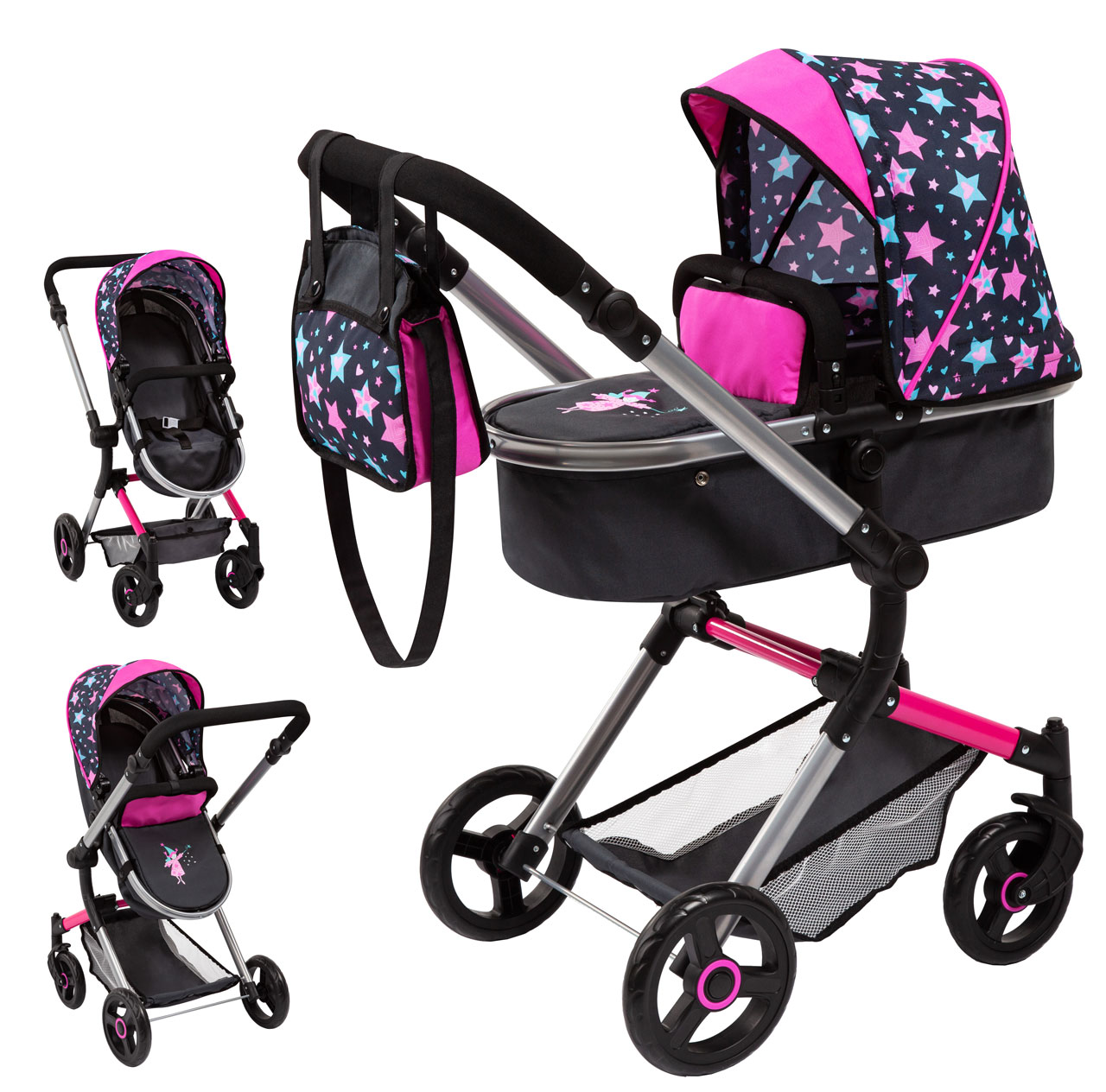 Puppenwagen Mika 2in1 Sternchen Pink 
