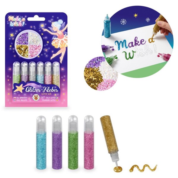 Glitzerkleber Set 6 bunte Glitzerfarben mit Streusternen zum Basteln