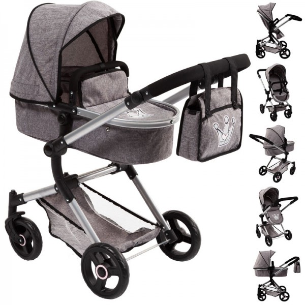 Puppenwagen Neo Vario 2in1 mit Wickeltasche (Grau)