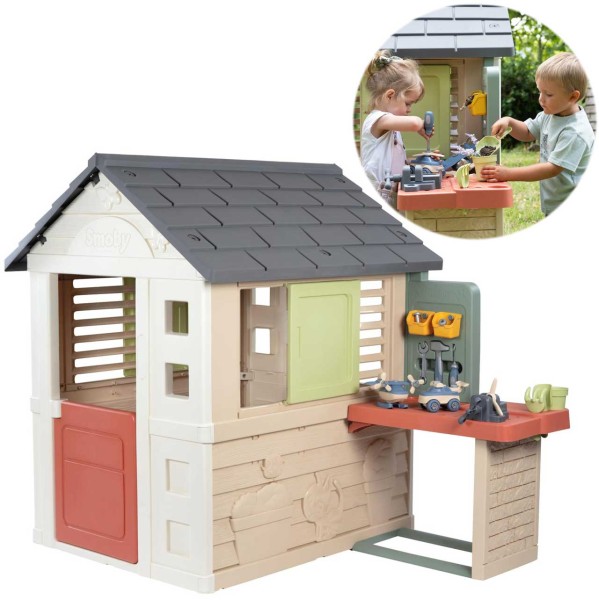 Life Spielhaus Natur mit Werkstatt (Beige-Terracotta)