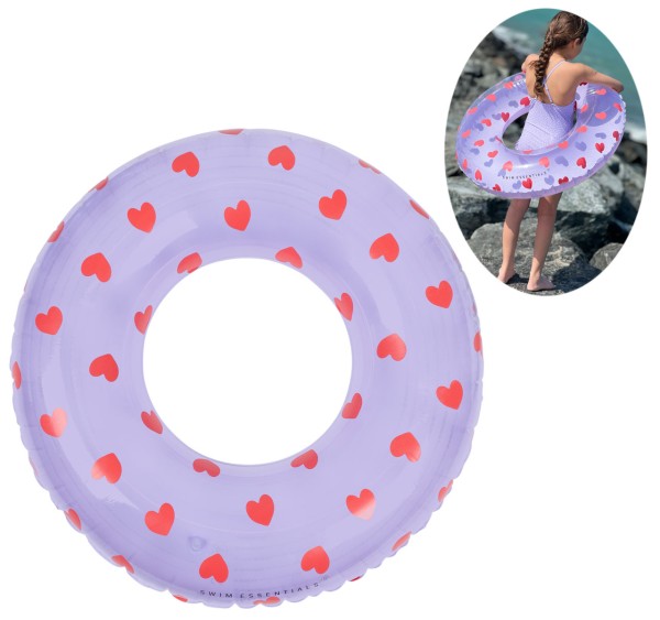Großer Schwimmring 90 cm Hearts Herzchen (Lila-Rot)