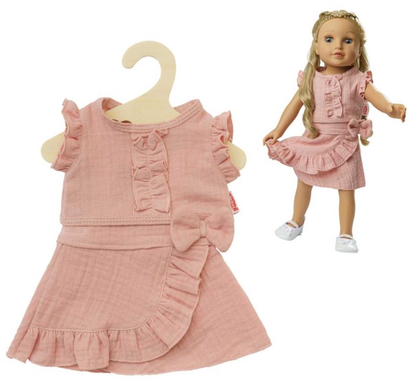 Puppenkleidung Musselin-Wickelrock mit Rüschen-Top Gr. 35-45 cm (Rose)