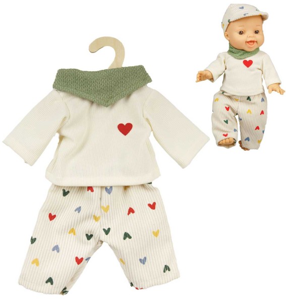 Puppenkleidung Kordhose Herz-Konfetti mit Shirt und Nickituch Gr. 35-45 cm
