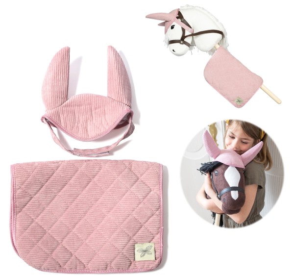 Hobby Horse Satteldecke und Fliegenhaupe aus Cord (Rosa)