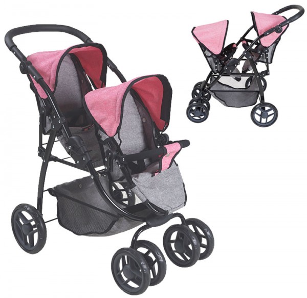 Zwillingspuppenwagen Milo (Jeans Grey)