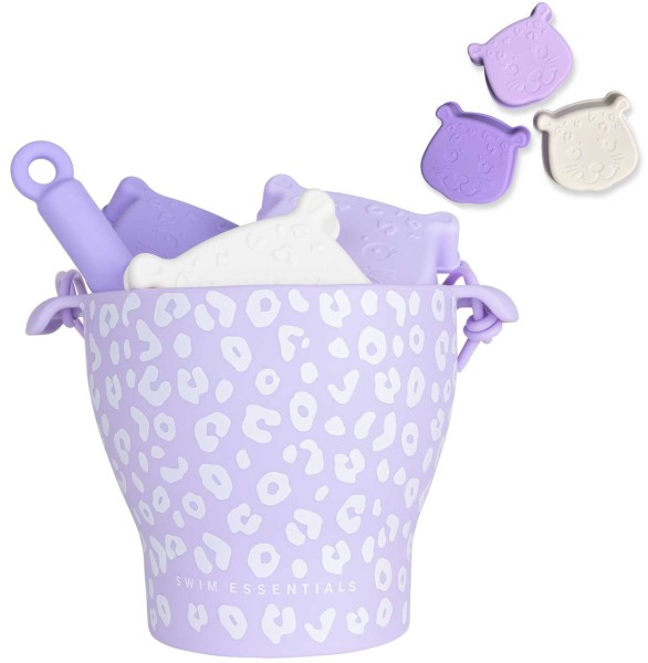 Strandspielset Leopard mit Eimer und Sandzeug aus Silikon (Flieder)