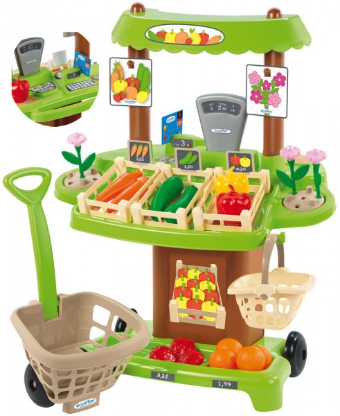 Marktstand mit Einkaufstrolley (Grün-Braun)