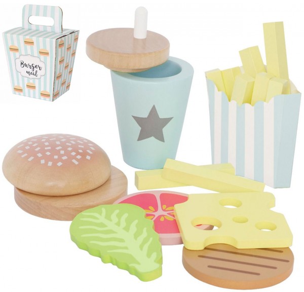 Hamburger Set aus Holz für Spielküche (Pastell)