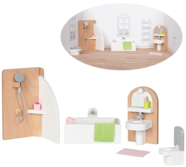 Puppenhausmöbel Style Badezimmer (Natur-Weiß)