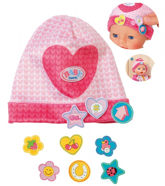 Baby Born Mütze mit Batches Herz 43 cm (Pink-Rosa)