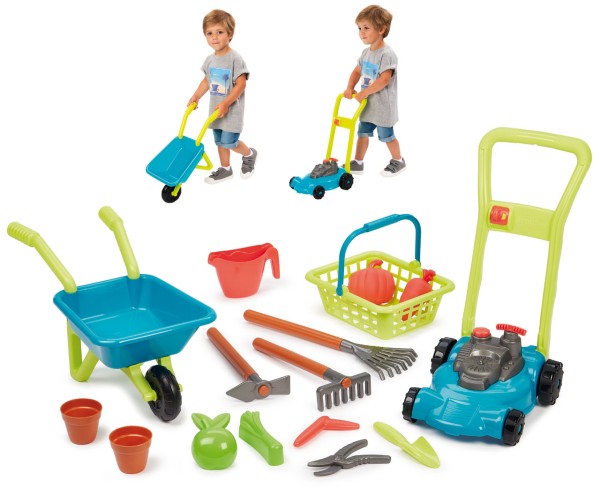 Gärtner-Set 3in1 mit Schubkarre, Rasenmäher und Gartenzubehör