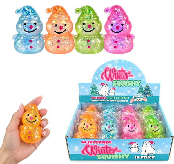 Maltose Stretch Quetsch Schneemann mit Glitzer 8,5 cm (Sortiert)