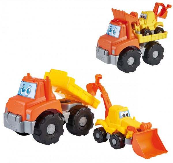 Sandfahrzeug Transporter mit Bagger für Sandkiste (Gelb-Orange)