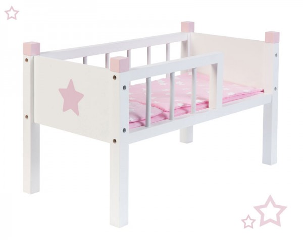 Puppenbett Sternchen aus Holz Stapelbar (Weiß-Rosa)