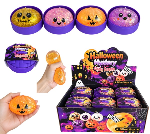 Halloween Squishy Dumpling mit Gel und Glitzer 8,5 cm (Sortiert)