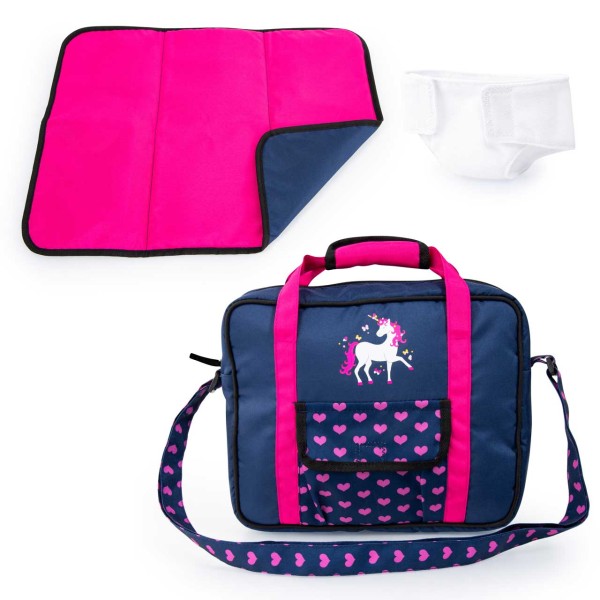 Wickeltasche mit Windel und Unterlage Einhorn (Blau-Pink)