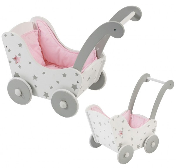 Holzpuppenwagen Sterne (Stars Grau)