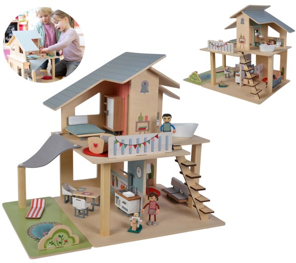 Puppenhaus mit Möbeln aus Holz