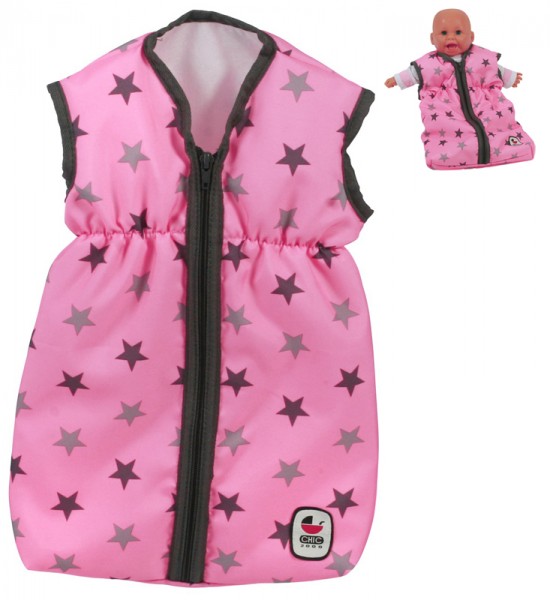 Puppenschlafsack (Sternchen Grau-Rosa)