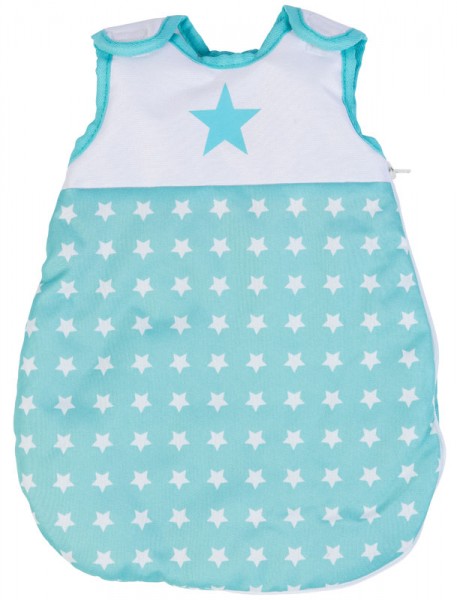 Puppenschlafsack Sternchen (Minttürkis-Weiß)