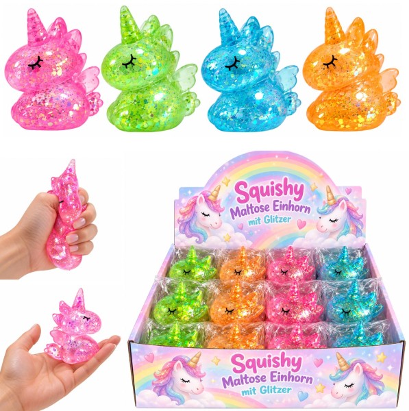Maltose Quetsch Squishy Einhorn mit Glitzer (Sortiert)