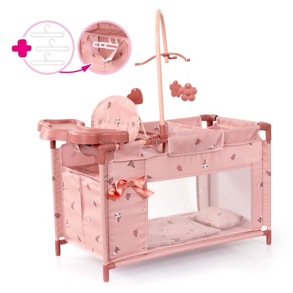 Multireisebett mit Zubehör für Puppen 4in1 (Rose)