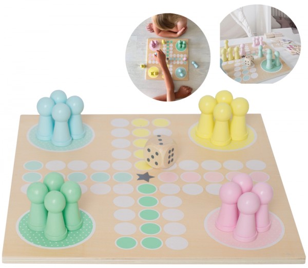 Brettspiel Ludo aus Holz (Pastell)