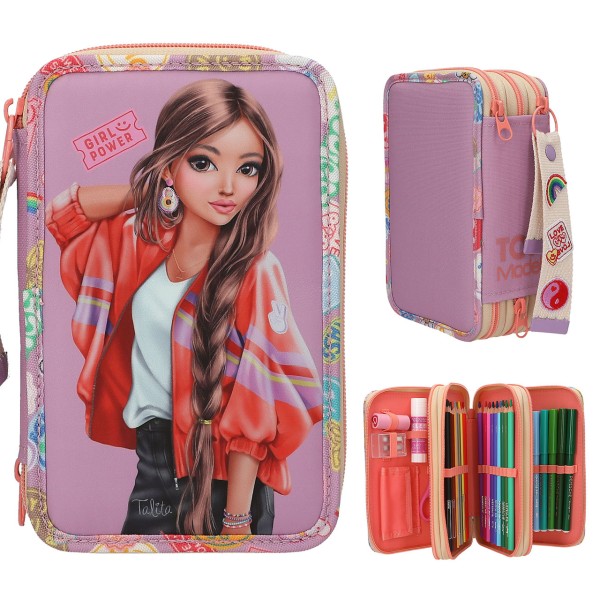 TOPModel 3 Fach Federtasche mit Anhänger Girl Power (Lila)