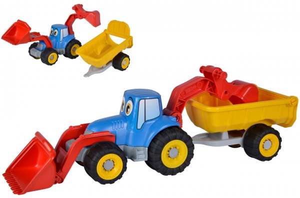 Sandspielzeug Traktor mit Anhänger 54 cm (Rot-Blau)