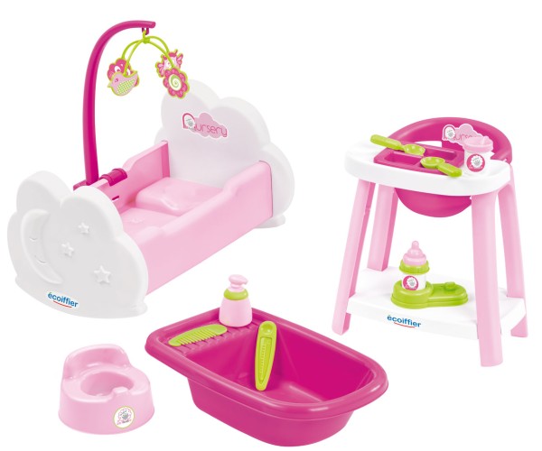 3in1 Puppenpflege-Set mit Bett und Hochstuhl